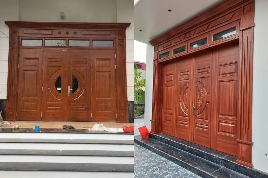 Mẫu cửa thép vân gỗ 4 cánh đều